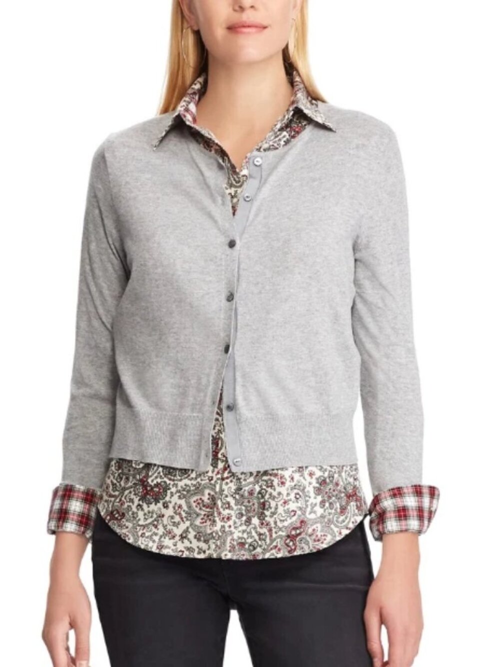 Women's Chaps Cropped Cardigan Sweater, Grey, XXL